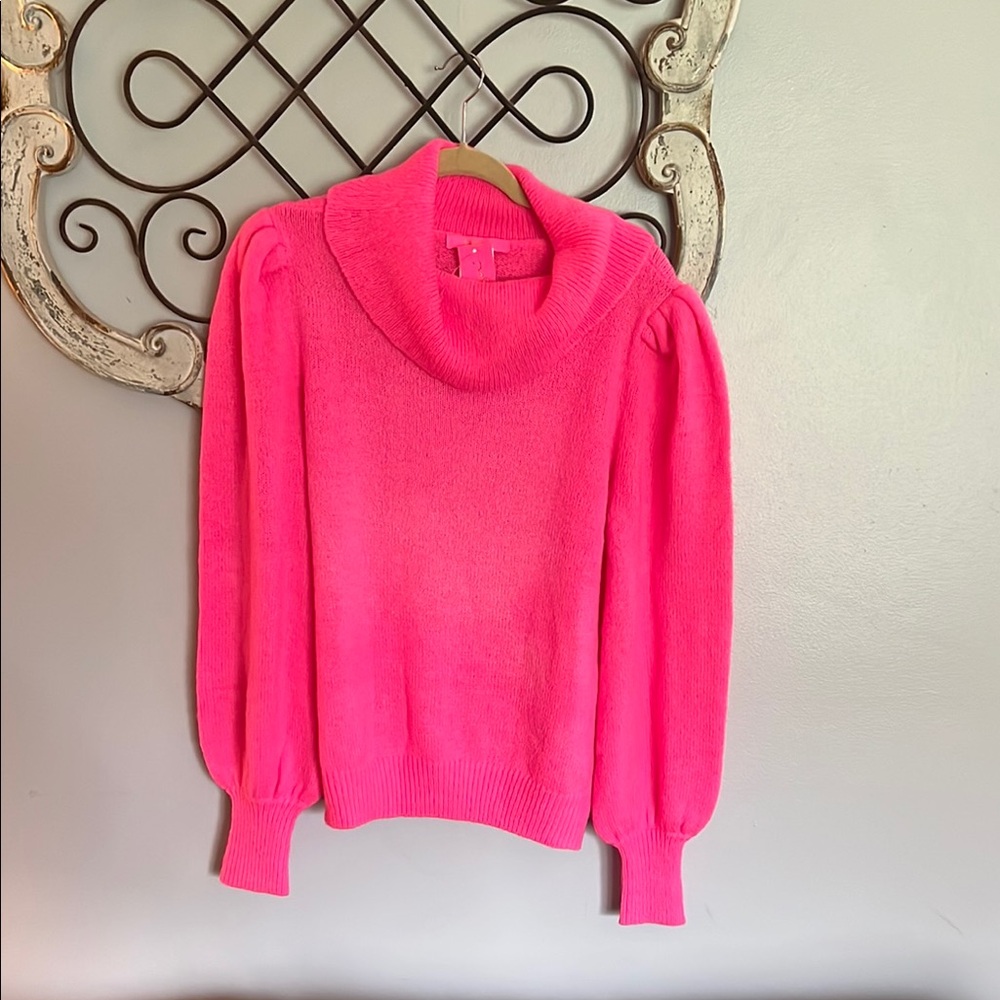 Lilly Pulitzer Pink Cowl Neck Sweater with Trendy Sleeves